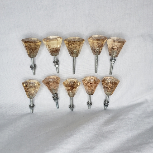 Ten Retro Diamond Shaped Clear Resin Copper Wire Decorative Drawer Pulls - Picture 3 of 6
